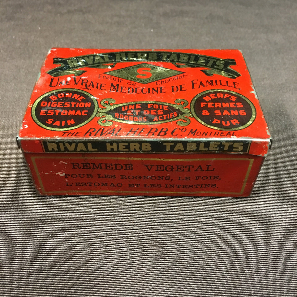 Antique, French Rival HERB TABLETS Lithographed Tin Box, Empty